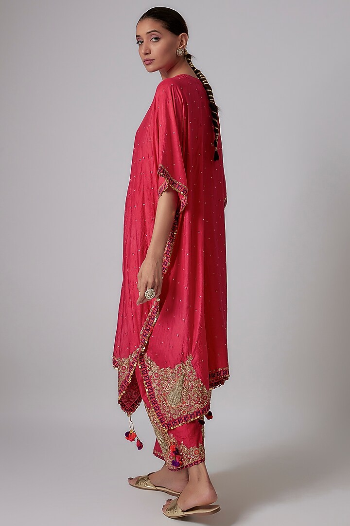 Pink Pure Silk Embroidered Kaftan Set by Pooja & Keyur at Pernia's Pop Up Shop