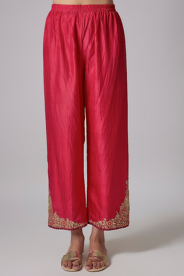 Pink Pure Silk Embroidered Kaftan Set by Pooja & Keyur at Pernia's Pop Up Shop