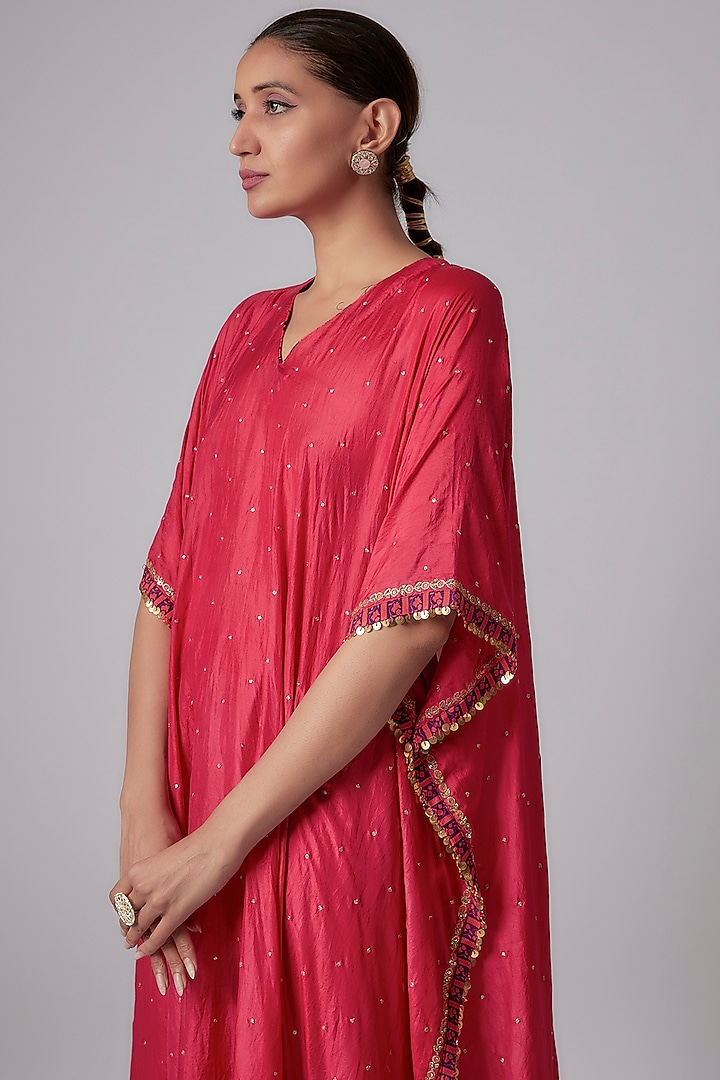 Pink Pure Silk Embroidered Kaftan Set by Pooja & Keyur at Pernia's Pop Up Shop