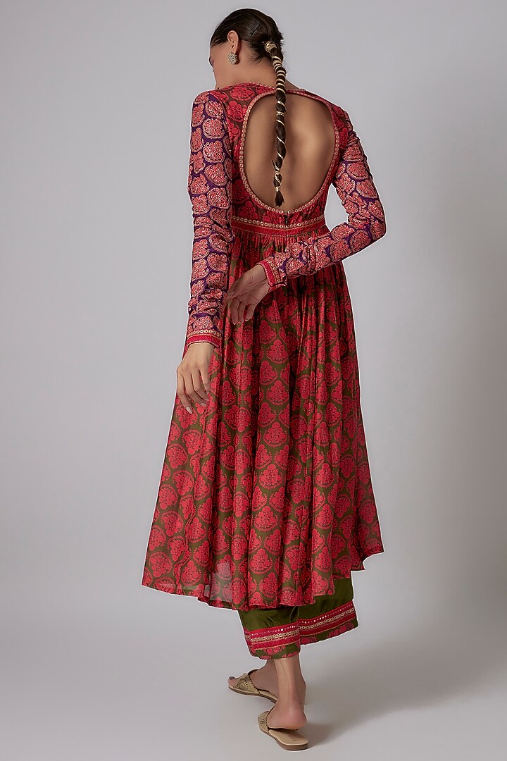 Rani Pink Cotton Silk Printed Wedding Anarkali Set by Pooja & Keyur at Pernia's Pop Up Shop