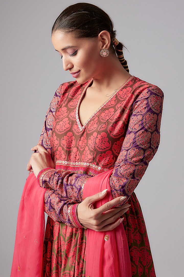 Rani Pink Cotton Silk Printed Wedding Anarkali Set by Pooja & Keyur at Pernia's Pop Up Shop