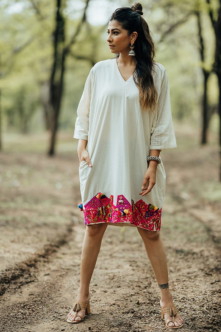 White Embroidered Shift Dress by Pooja & Keyur