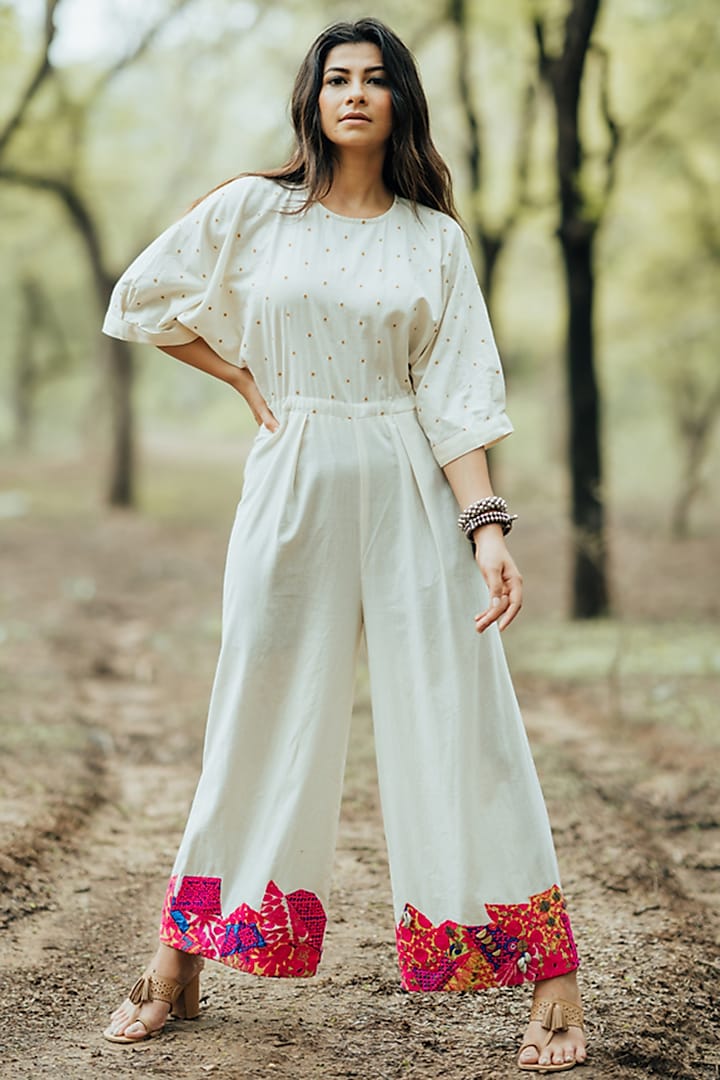 White Embroidered Jumpsuit by Pooja & Keyur