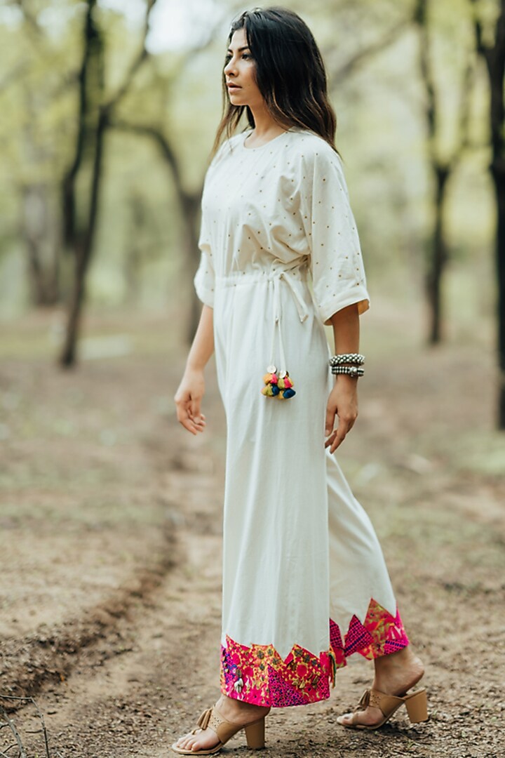 White Embroidered Jumpsuit by Pooja & Keyur at Pernia's Pop Up Shop