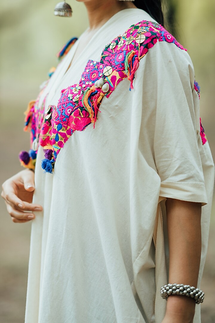 White Embroidered Kaftan Summer Dress by Pooja & Keyur at Pernia's Pop Up Shop