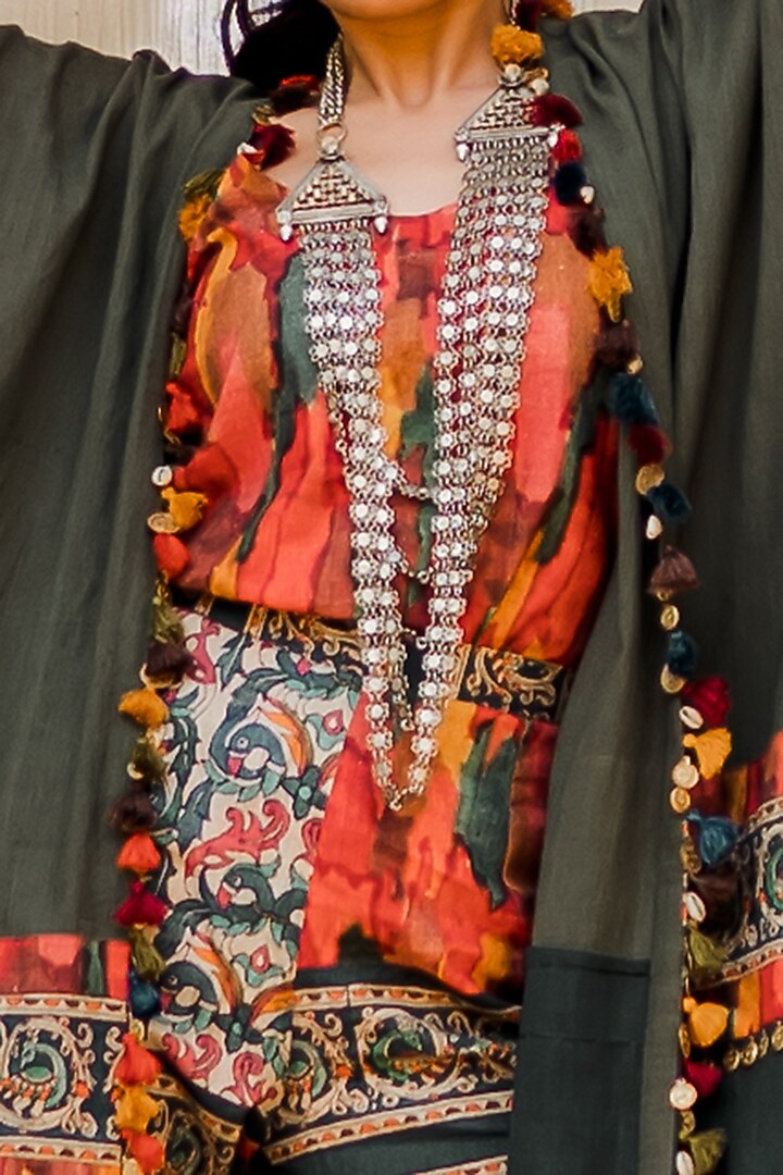 Multi Colored Jacket With Tassels by Pooja & Keyur at Pernia's Pop Up Shop