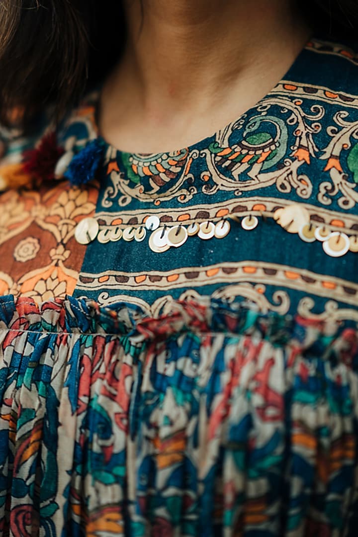 Teal Printed Layered Summer Dress by Pooja & Keyur at Pernia's Pop Up Shop