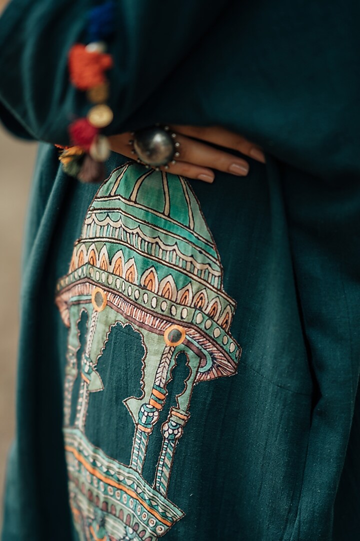 Teal Kurta Set With Applique Work by Pooja & Keyur at Pernia's Pop Up Shop