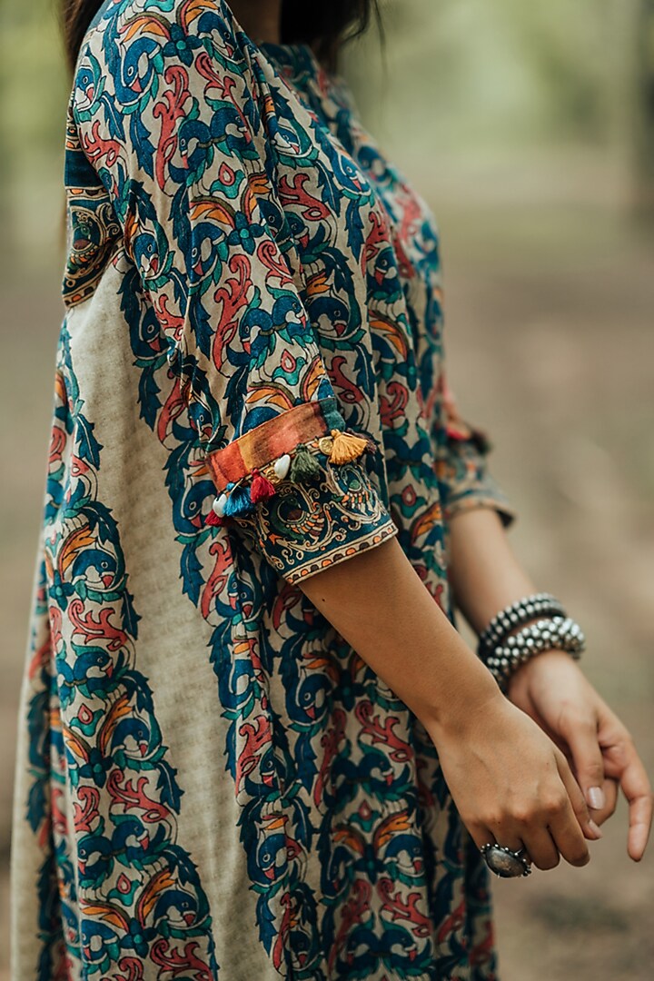 Teal Printed Khadi Kurta Set by Pooja & Keyur at Pernia's Pop Up Shop
