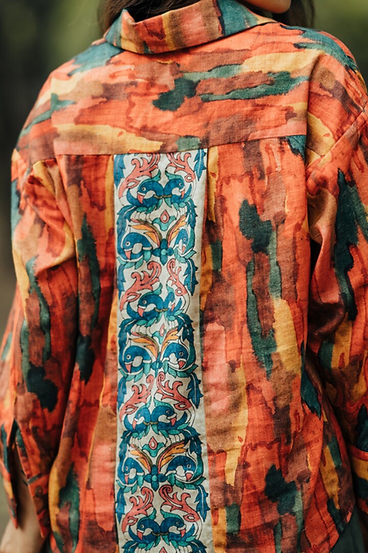 Orange Khadi Printed Shirt by Pooja & Keyur at Pernia's Pop Up Shop