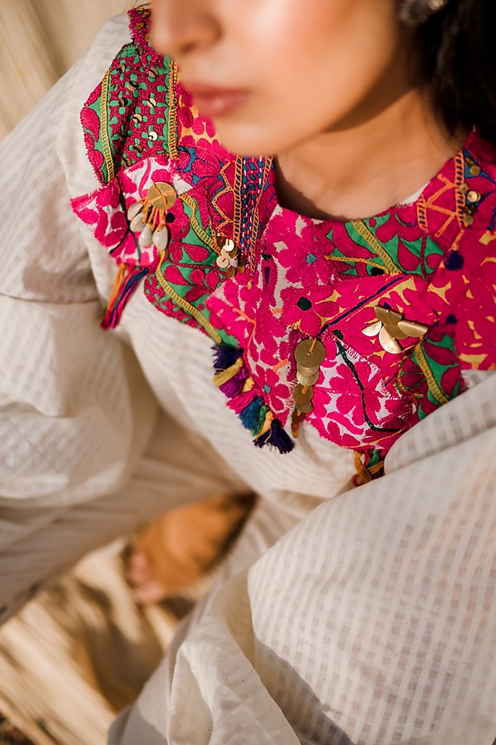 White Khadi Embroidered Top by Pooja & Keyur at Pernia's Pop Up Shop