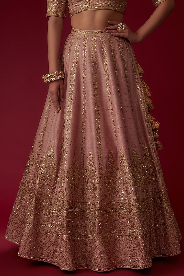 Blush Pink Raw Silk Embroidered Bridal Lehenga Set by Pooja & Keyur at Pernia's Pop Up Shop
