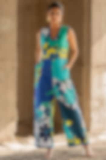 Blue Cotton Satin Jumpsuit by Pooja & Keyur at Pernia's Pop Up Shop