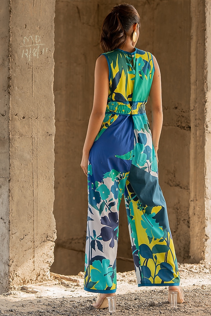 Blue Cotton Satin Jumpsuit by Pooja & Keyur at Pernia's Pop Up Shop