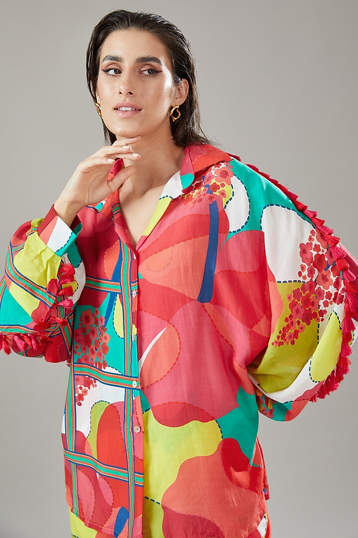 Multi-Colored Cotton Satin Pant Set by Pooja & Keyur at Pernia's Pop Up Shop