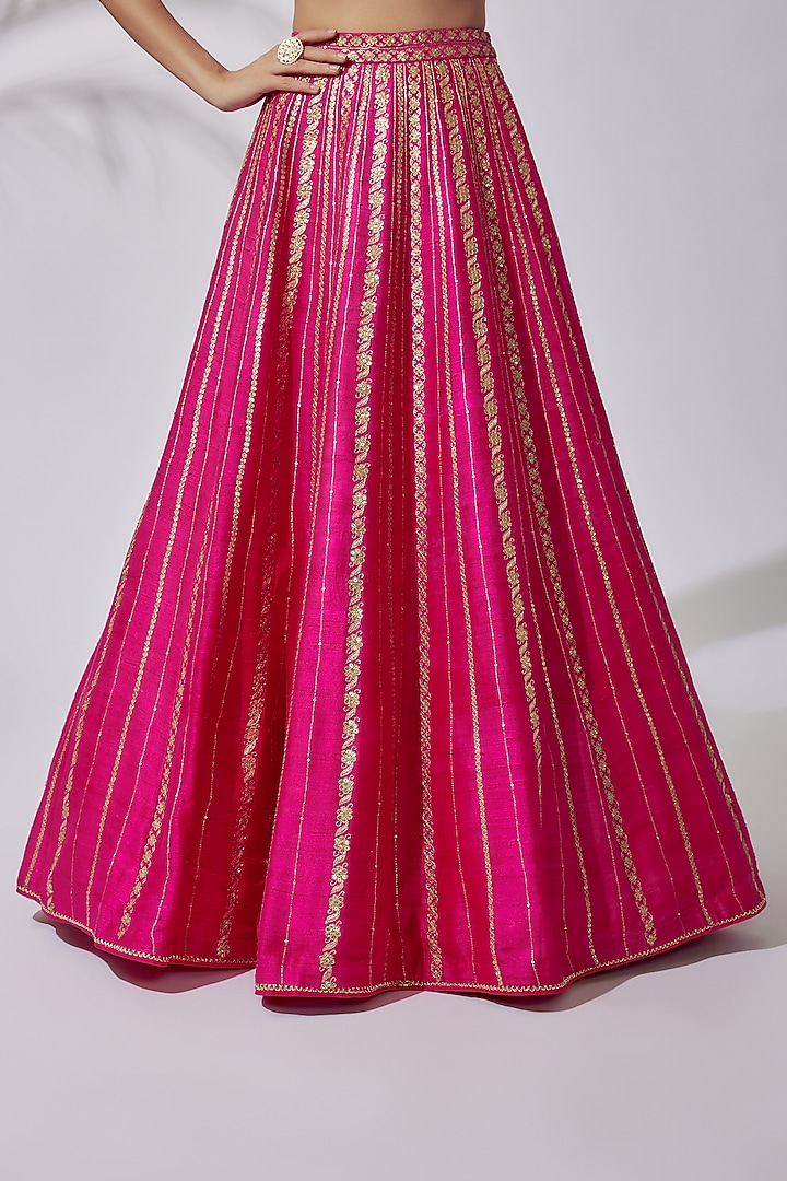 Pink Raw Silk Embroidered Bridal Lehenga Set by Pooja & Keyur at Pernia's Pop Up Shop
