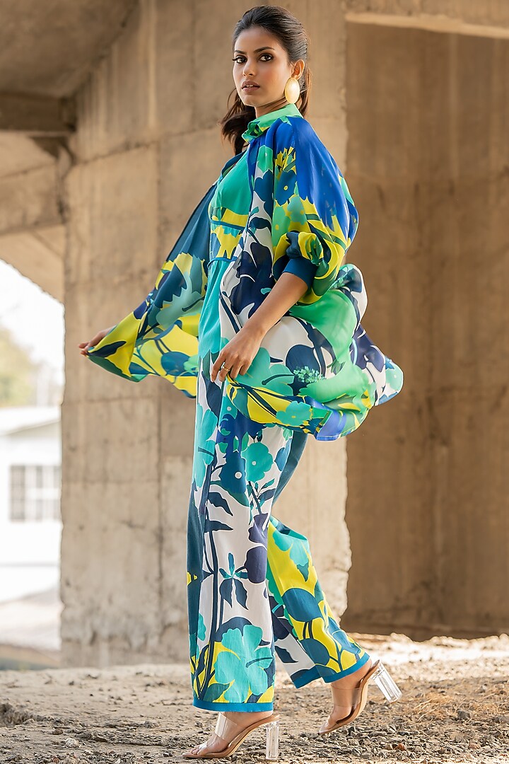 Blue Glass Organza Overlay Jacket by Pooja & Keyur at Pernia's Pop Up Shop