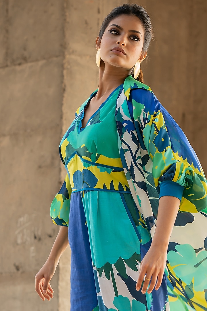 Blue Glass Organza Overlay Jacket by Pooja & Keyur at Pernia's Pop Up Shop