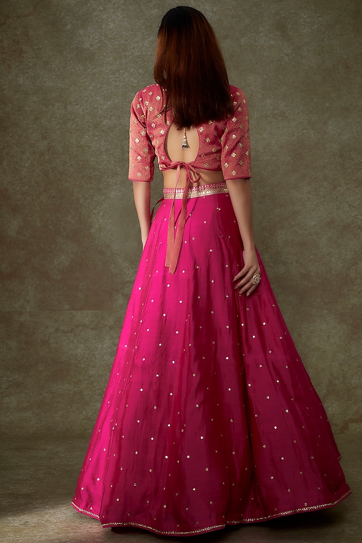 Pink Silk Embroidered Bridal Lehenga Set by Pooja & Keyur at Pernia's Pop Up Shop