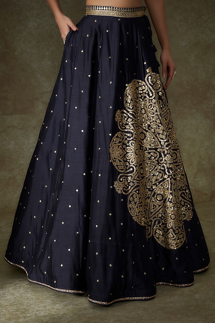Blue Silk Embroidered Bridal Lehenga Set by Pooja & Keyur at Pernia's Pop Up Shop