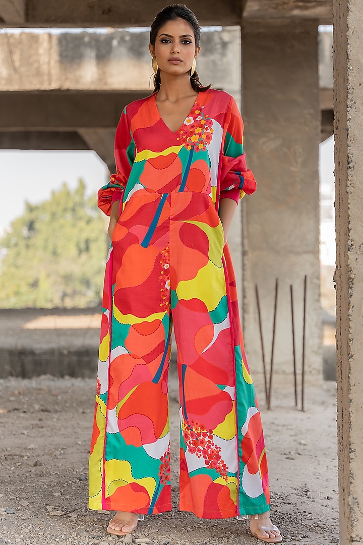 Multi-Colored Cotton Satin Jumpsuit by Pooja & Keyur at Pernia's Pop Up Shop