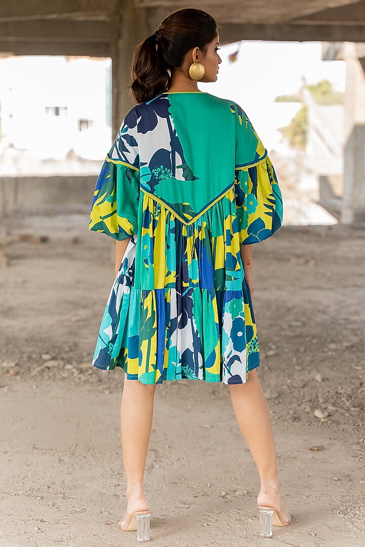 Blue Cotton Satin Mini Vacation Dress by Pooja & Keyur at Pernia's Pop Up Shop