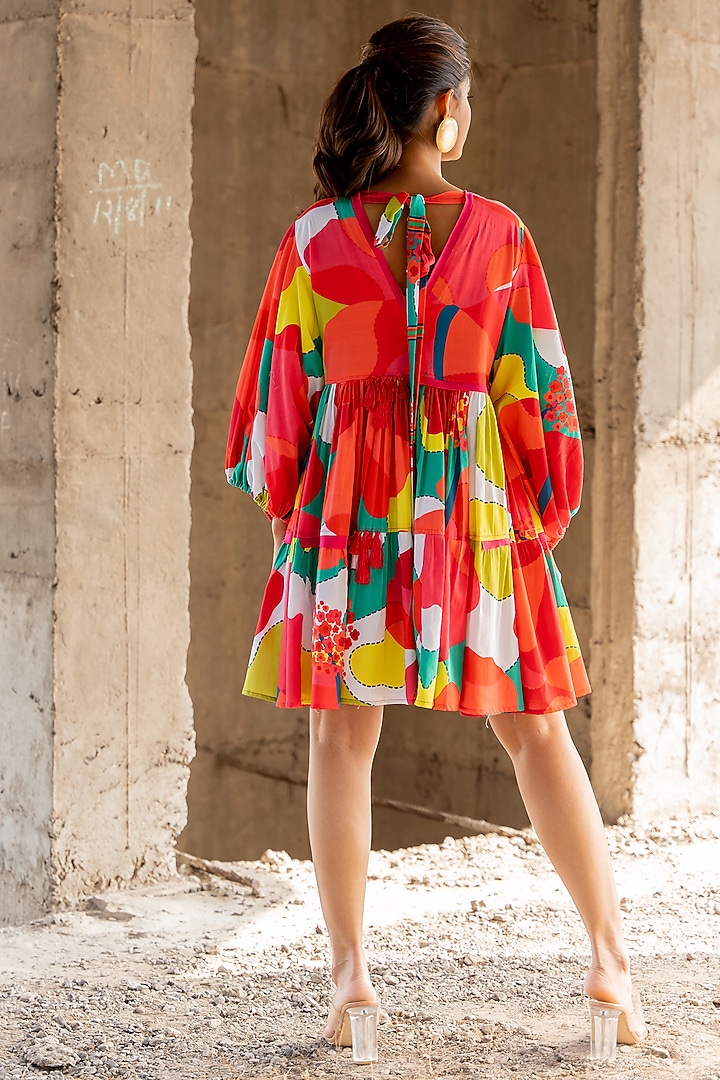 Multi-Colored Cotton Satin Mini Vacation Dress by Pooja & Keyur at Pernia's Pop Up Shop