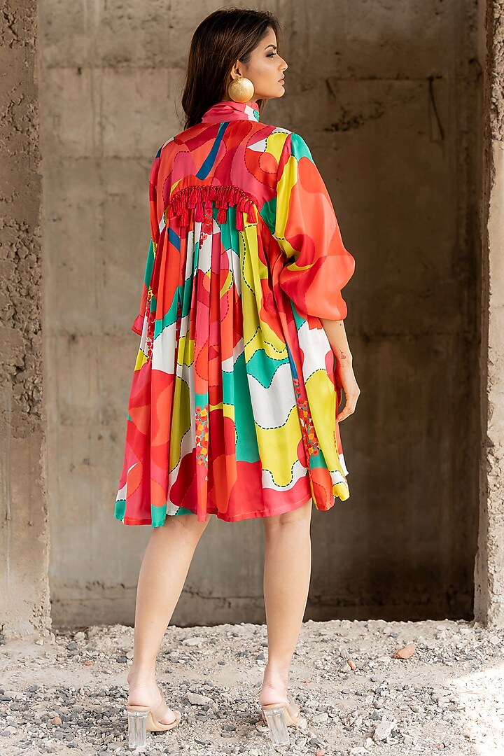 Multi-Colored Satin Midi Vacation Dress by Pooja & Keyur at Pernia's Pop Up Shop