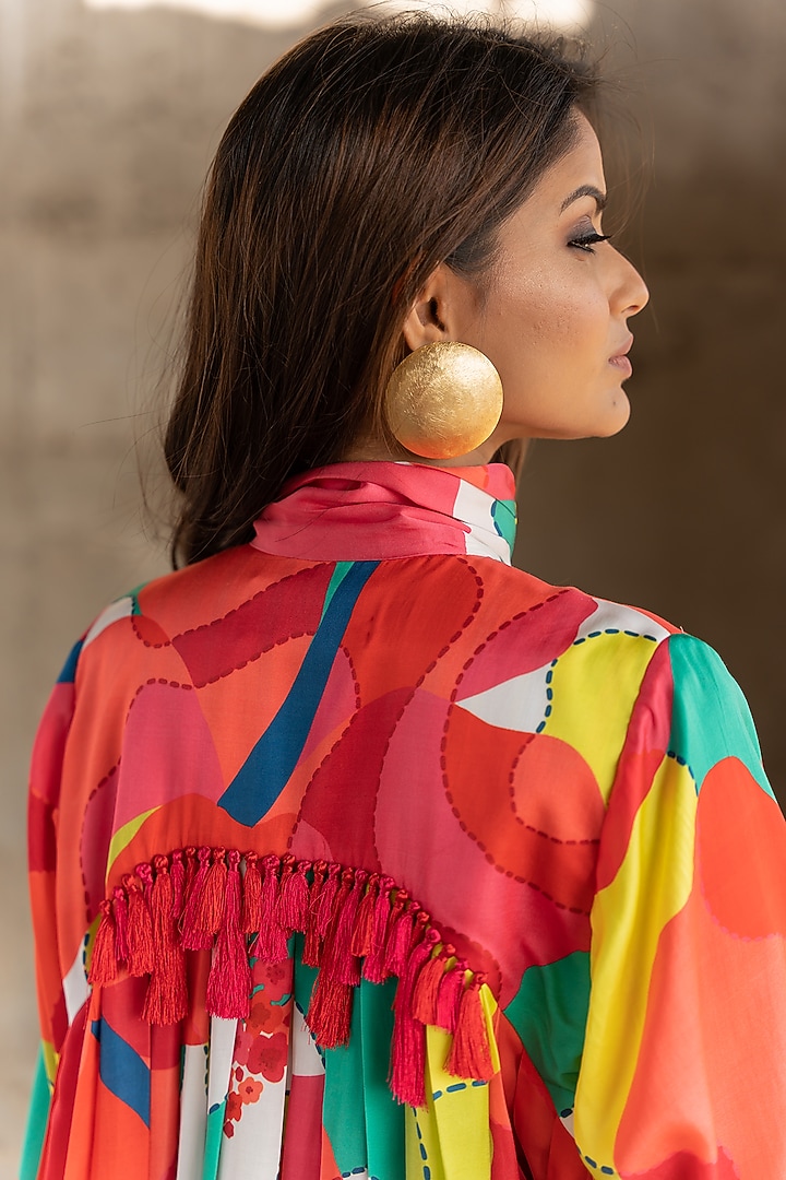 Multi-Colored Satin Midi Vacation Dress by Pooja & Keyur at Pernia's Pop Up Shop