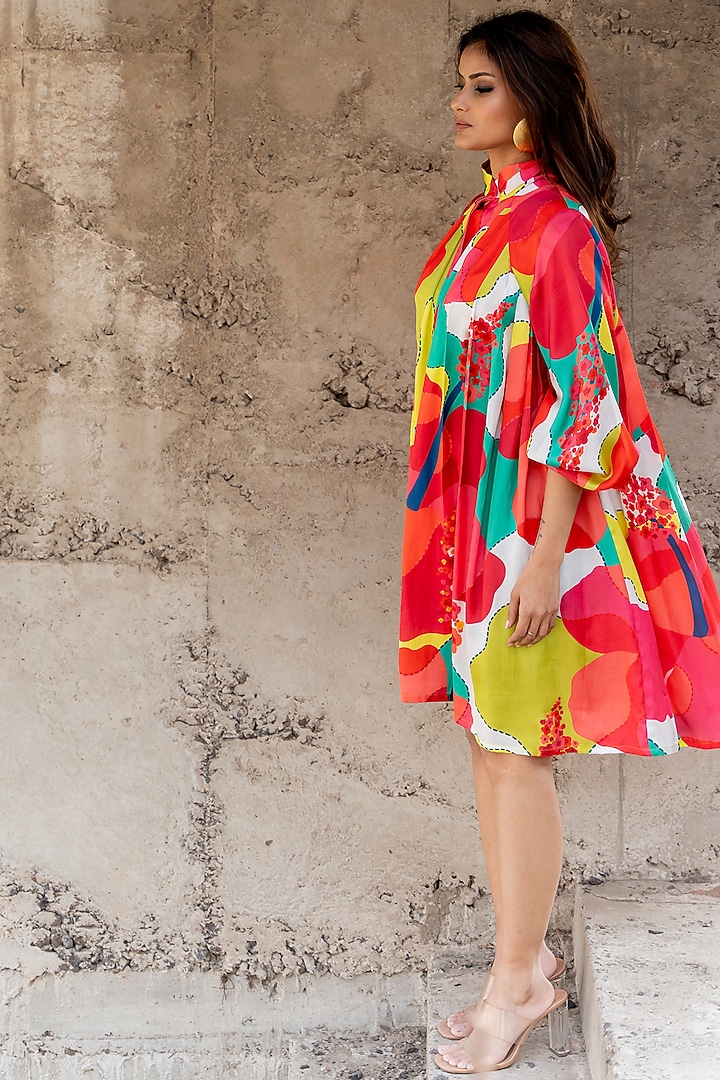 Multi-Colored Satin Midi Vacation Dress by Pooja & Keyur at Pernia's Pop Up Shop