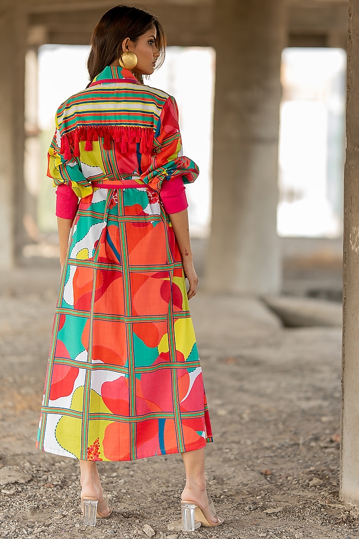 Multi-Colored Cotton Satin Printed Trench Vacation Dress by Pooja & Keyur at Pernia's Pop Up Shop