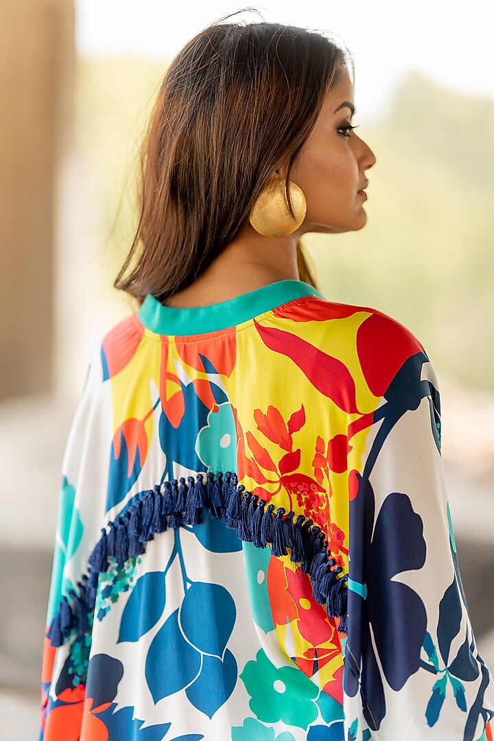 Multi-Colored Satin Kaftan Set by Pooja & Keyur at Pernia's Pop Up Shop