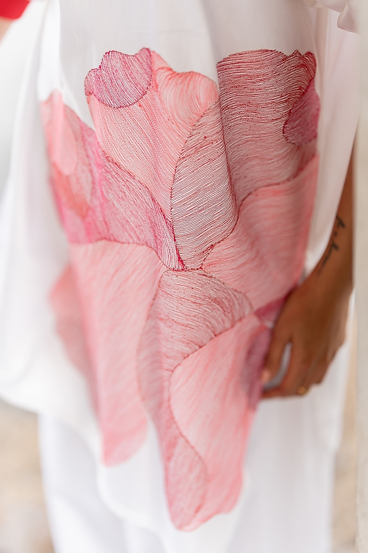 White Cotton Satin Printed Kurta Set by Pooja & Keyur at Pernia's Pop Up Shop