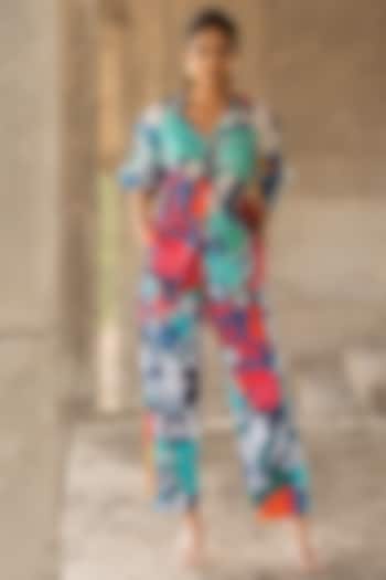 Multi-Colored Voil Silk & Cotton Satin Co-Ord Set by Pooja & Keyur at Pernia's Pop Up Shop