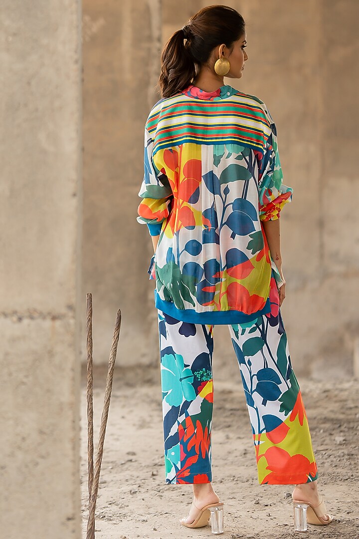Multi-Colored Voil Silk & Cotton Satin Co-Ord Set by Pooja & Keyur at Pernia's Pop Up Shop