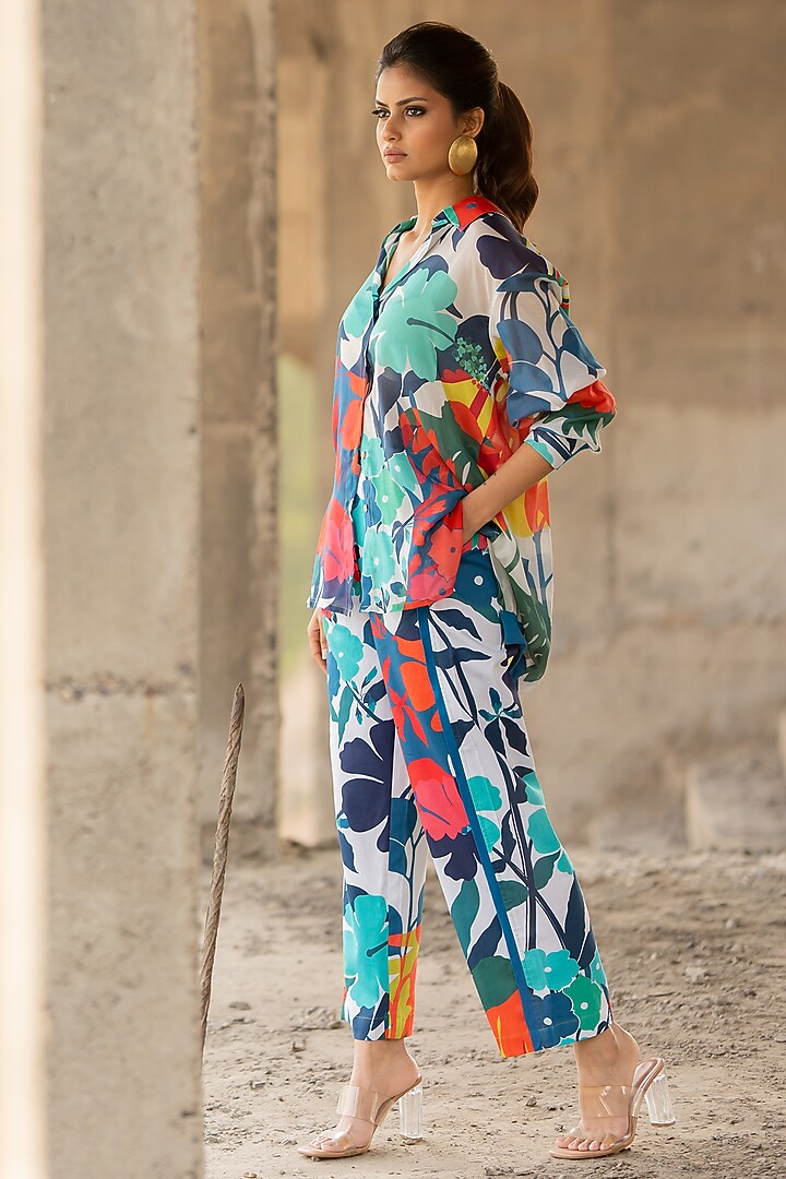 Multi-Colored Voil Silk & Cotton Satin Co-Ord Set by Pooja & Keyur at Pernia's Pop Up Shop