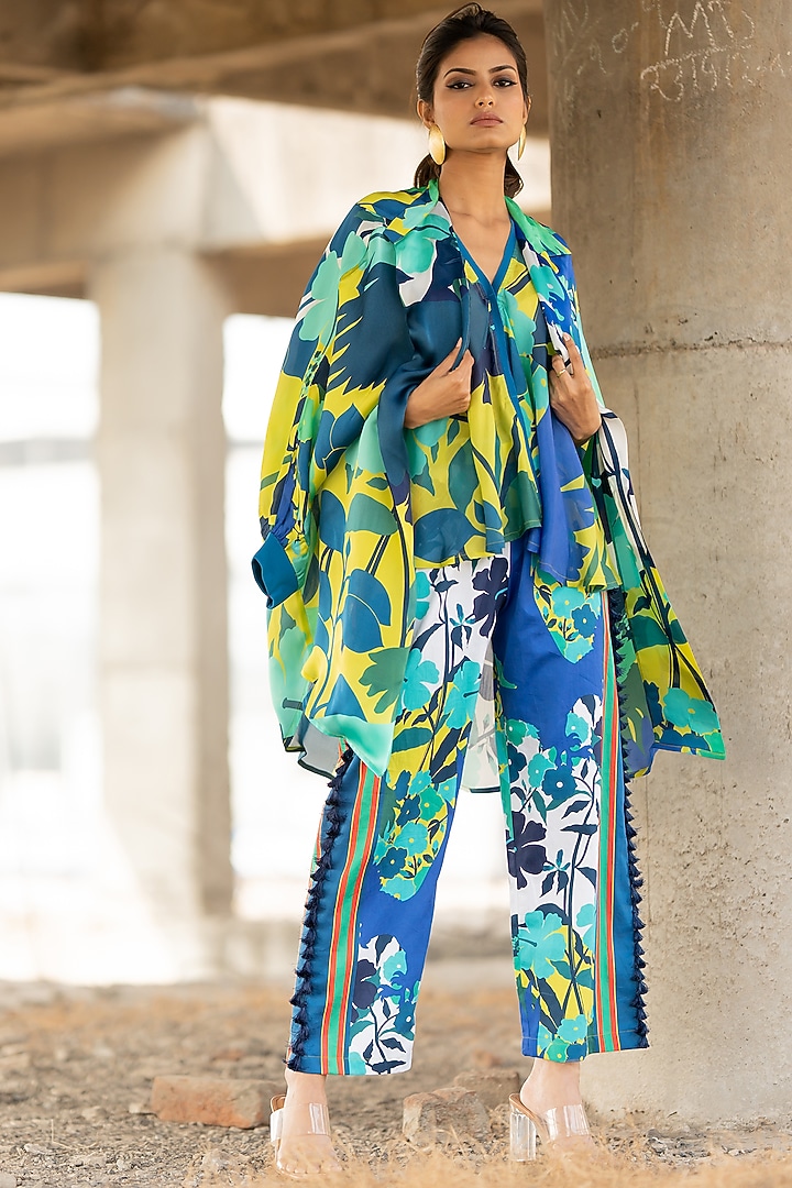 Multi-Colored Voil Silk & Cotton Satin Co-Ord Set by Pooja & Keyur at Pernia's Pop Up Shop