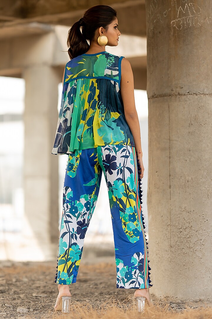 Multi-Colored Voil Silk & Cotton Satin Co-Ord Set by Pooja & Keyur at Pernia's Pop Up Shop