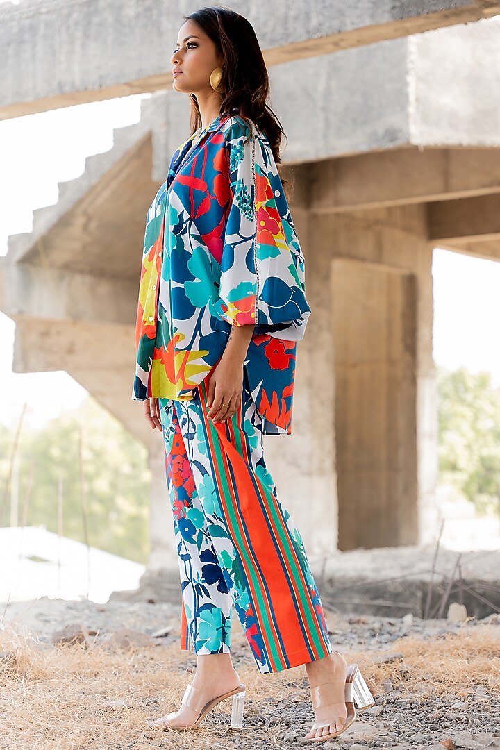 Multi-Colored Cotto Satin Co-Ord Set by Pooja & Keyur at Pernia's Pop Up Shop