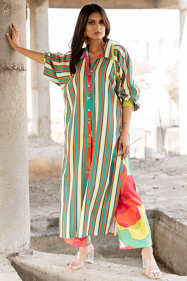 Multi-Colored Cotton Satin Pant Set by Pooja & Keyur at Pernia's Pop Up Shop