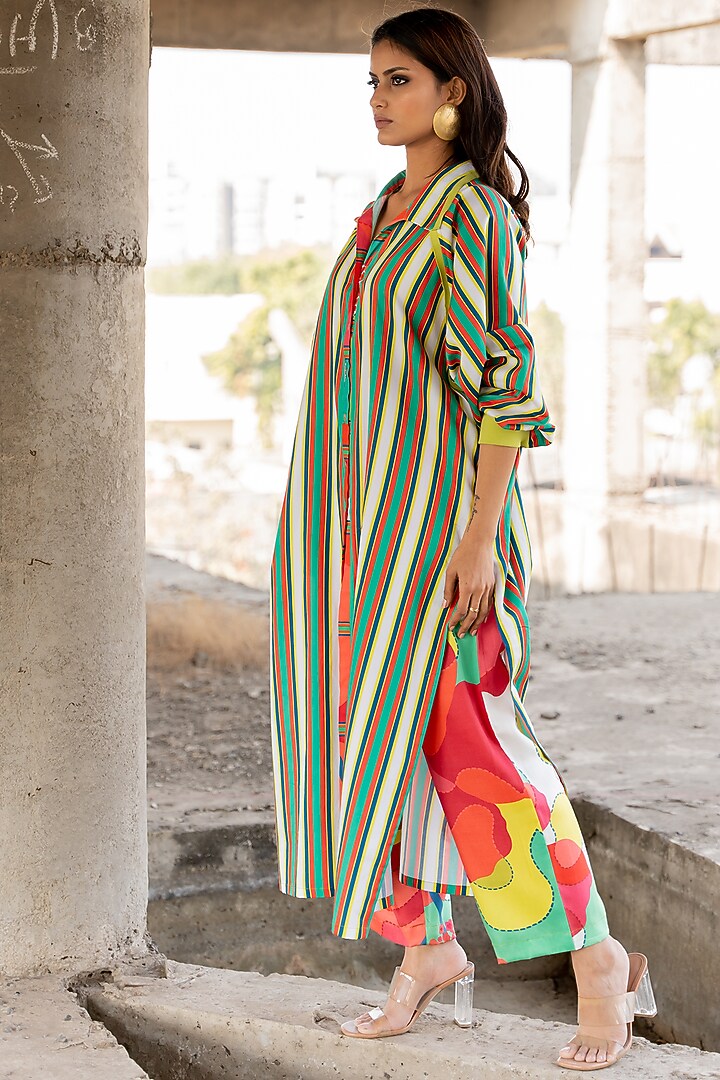 Multi-Colored Cotton Satin Pant Set by Pooja & Keyur at Pernia's Pop Up Shop