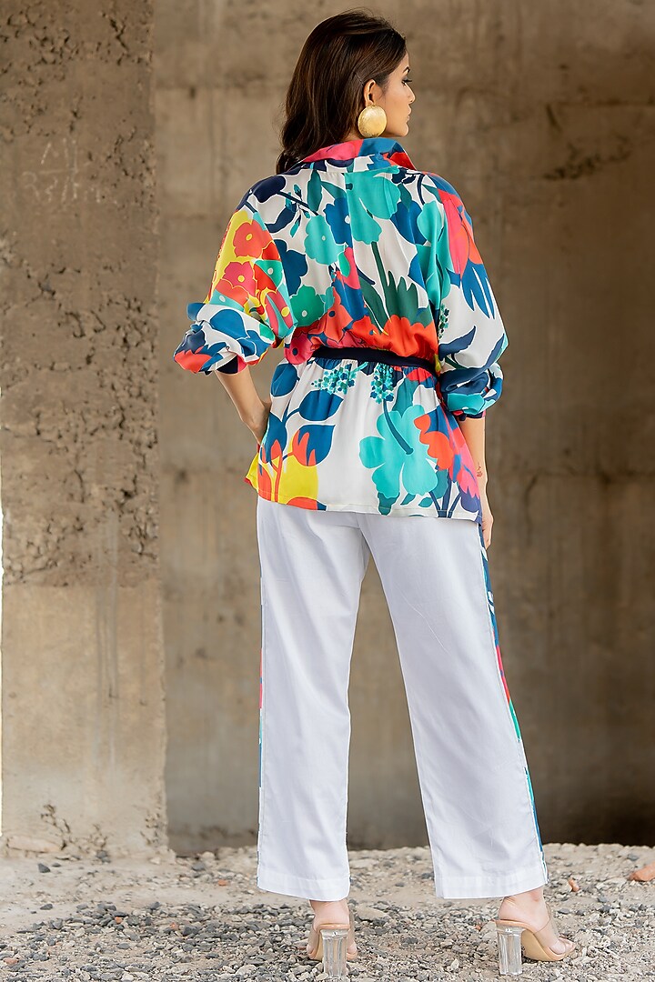 White Cotton Satin Pant Set by Pooja & Keyur at Pernia's Pop Up Shop