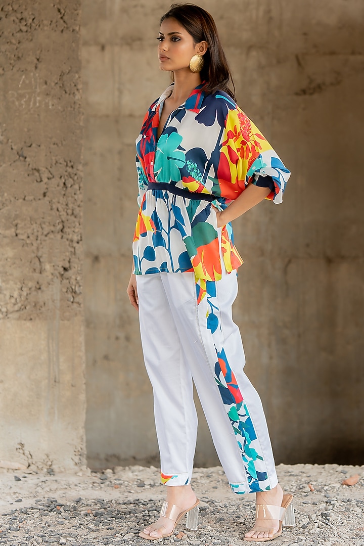 White Cotton Satin Pant Set by Pooja & Keyur at Pernia's Pop Up Shop
