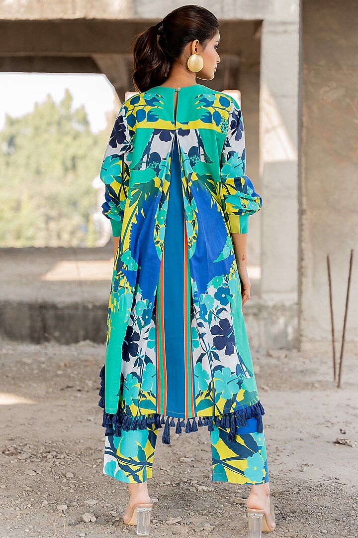 Blue Cotton Satin kurta Set by Pooja & Keyur at Pernia's Pop Up Shop