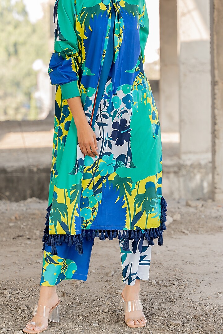 Blue Cotton Satin kurta Set by Pooja & Keyur at Pernia's Pop Up Shop