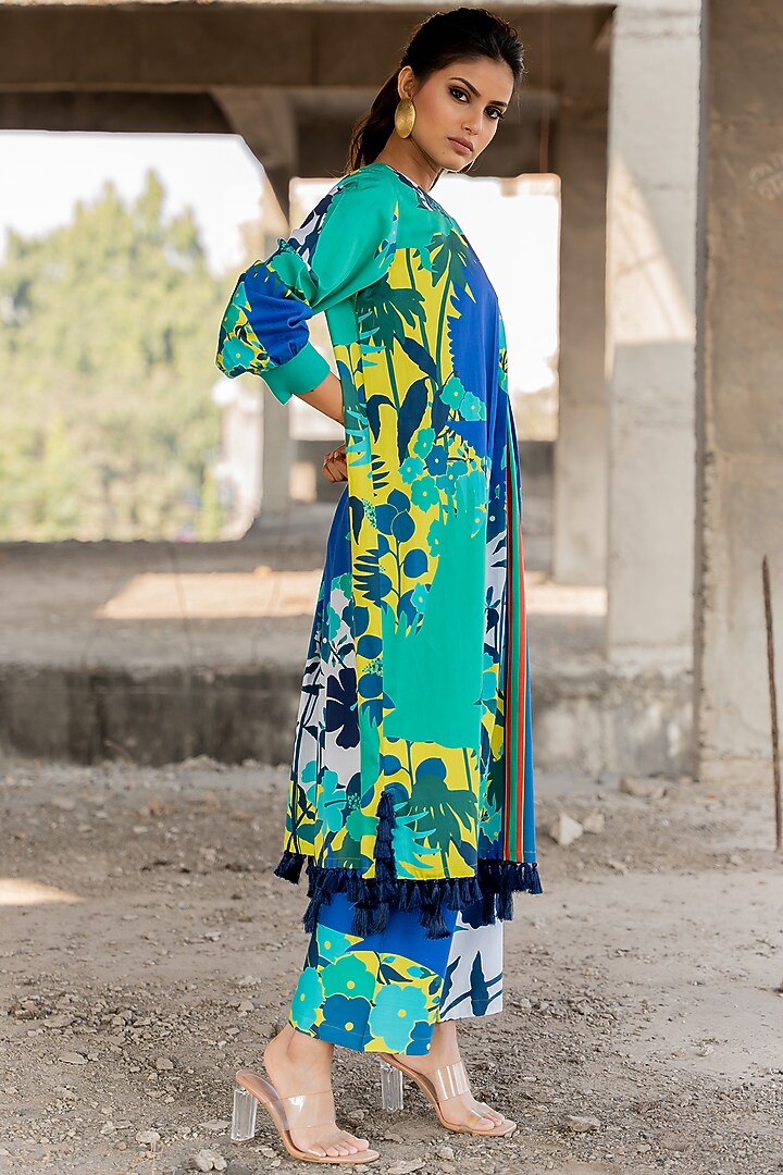 Blue Cotton Satin kurta Set by Pooja & Keyur at Pernia's Pop Up Shop