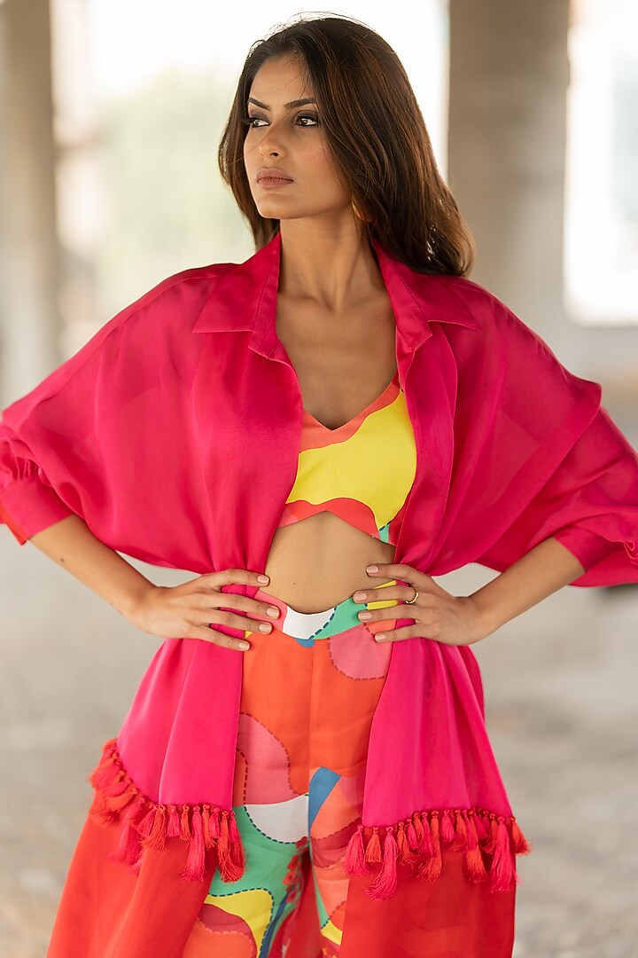 Pink & Red Satin Overlay Jacket by Pooja & Keyur at Pernia's Pop Up Shop