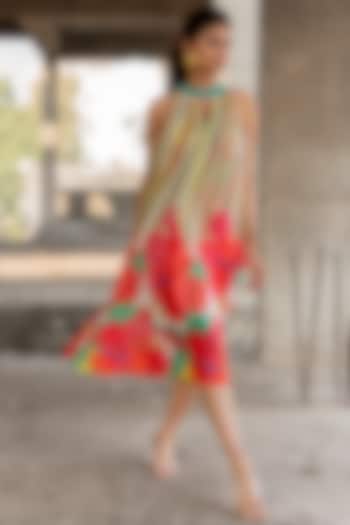 Multi-Colored Voile Silk Striped Midi Dress by Pooja & Keyur