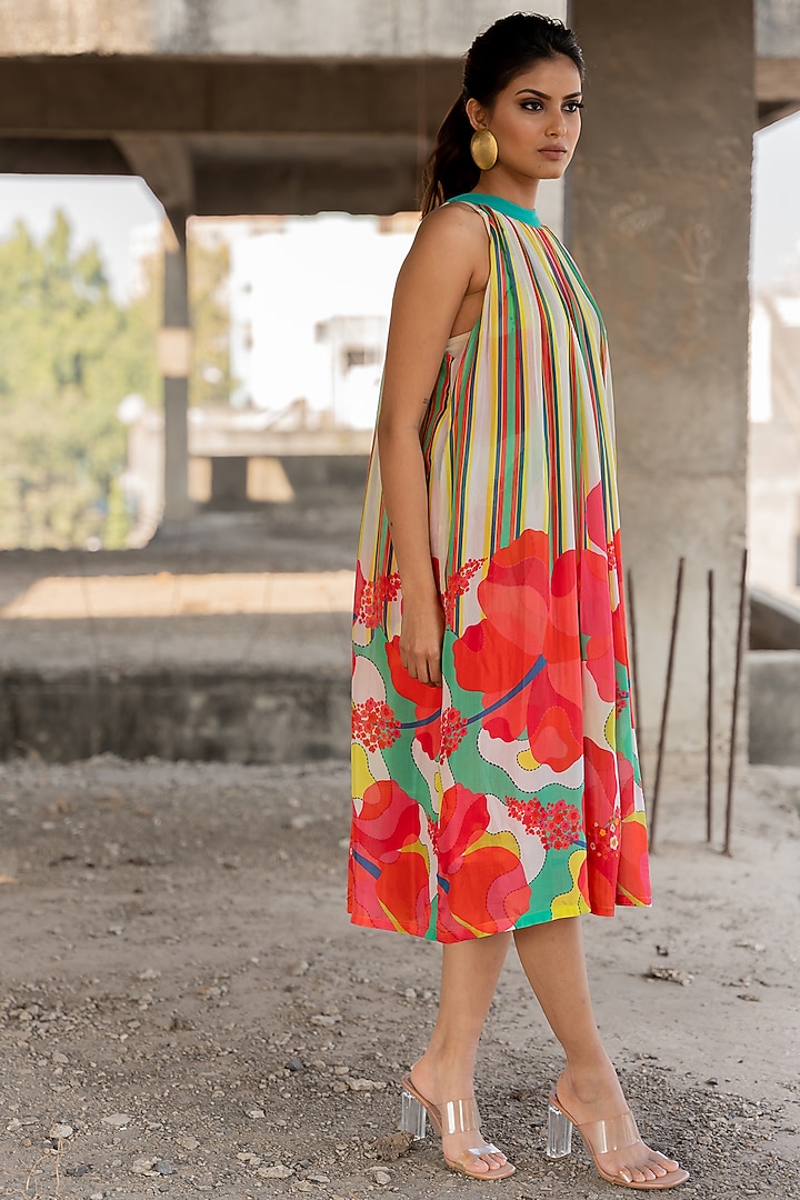 Multi-Colored Voile Silk Striped Midi Summer Dress by Pooja & Keyur at Pernia's Pop Up Shop