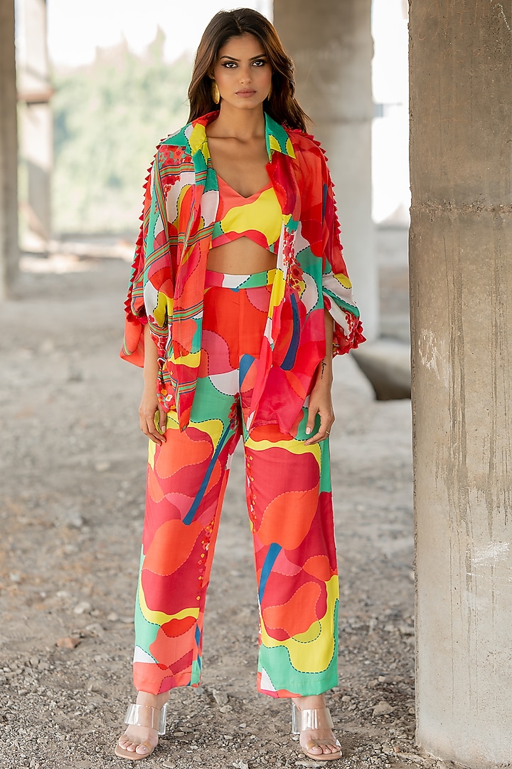 Multi-Colored Voil Silk & Cotton Satin Co-Ord Set by Pooja & Keyur at Pernia's Pop Up Shop